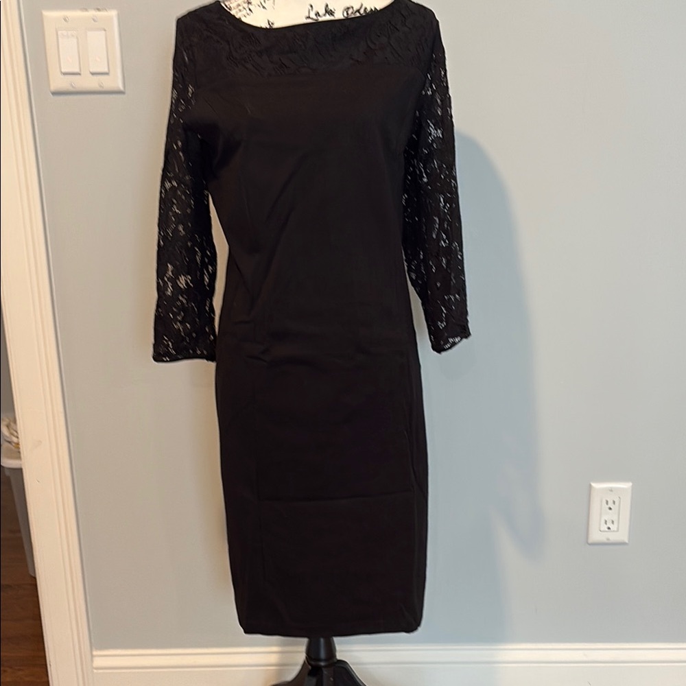 Talbots Black Sheath Cocktail Dress with Bateau Neckline